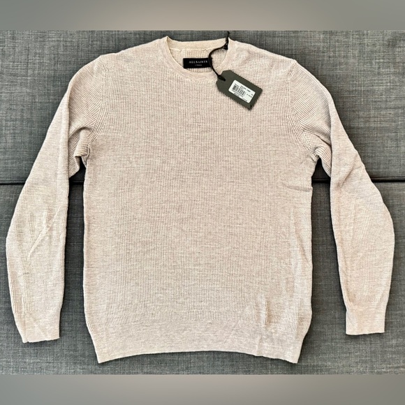 AllSaints Mens Tylinn Crew Waffle Knit Sweater XS New With Tags Taupe - Picture 4 of 7